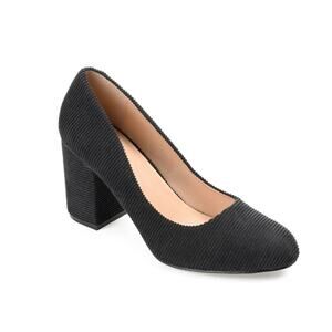 Journee Collection Women's Fai Corduroy Block Heel Round Toe Pumps Black Size 12